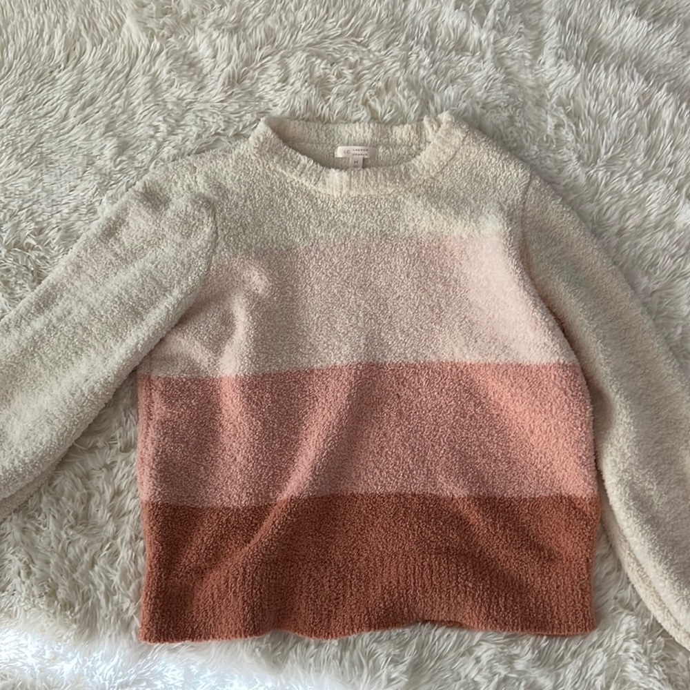 Lauren Conrad | Fuzzy Knit Cowl Sweater Pink and White